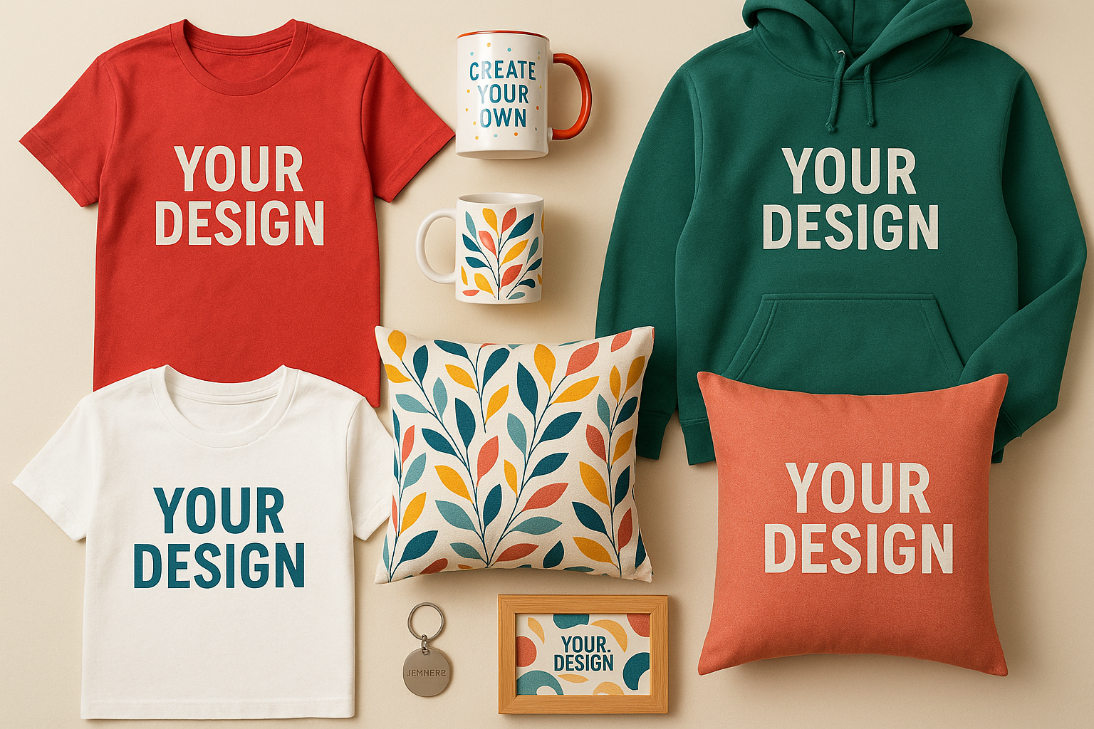customized apparel, mugs, cushions, keychains and photo frames.
