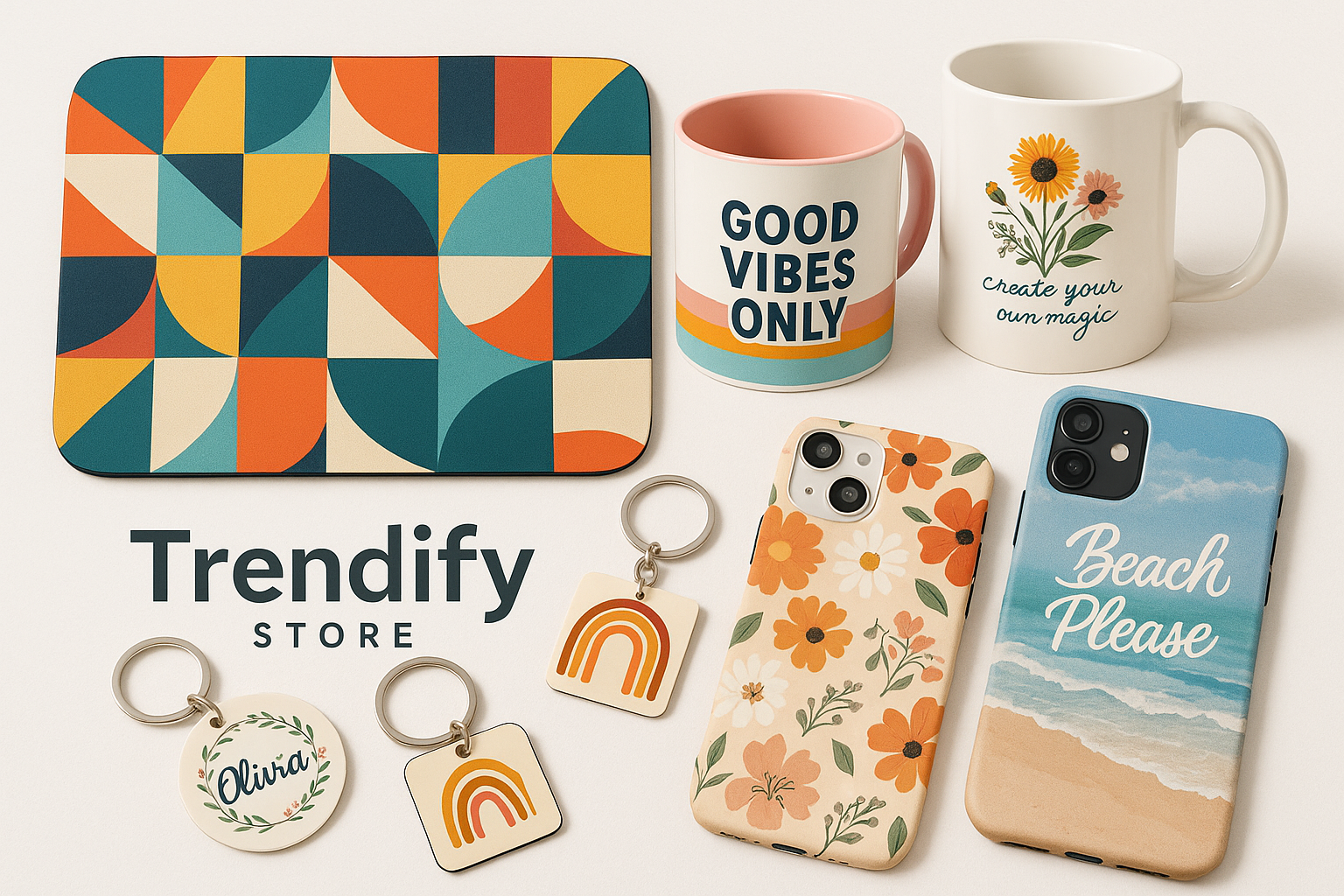 Customized print mousepad, keychains, cups, mobile covers on trendify store